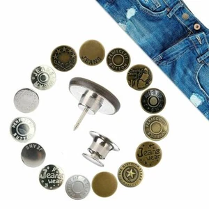 Button Pins for Jeans Adjustable Jean Button No Sew Instant Pants Button 15 PCS - Picture 1 of 10
