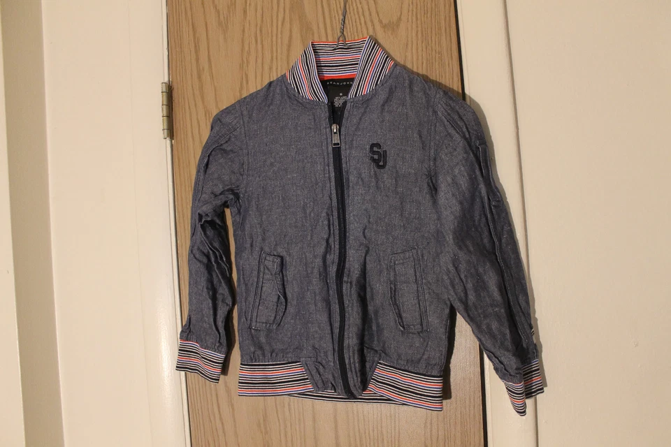 Sean John Blue Linen Blend Full Zip With Pockets Varsity Kids Jacket, Size 6 - Image 1 of 4