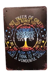 Metall Blechschild Wanddekor I See Trees of Green rote Rosen zu Retro Blechschild - Bild 1 von 2