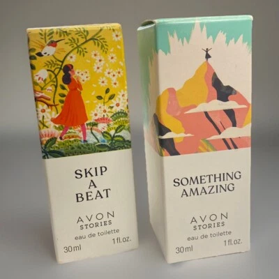 Парфюмерная пара AVON Stories ЧТО-ТО УДИВИТЕЛЬНОЕ и ПРОПУСТИТЕ БИТ 1,0 жидкой унции каждая новая - Изображение 1 из 4
