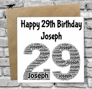 PERSONALISIERTE KARTE 29. GEBURTSTAG TOCHTER SOHN BRUDER SCHWESTER FREUNDIN - Bild 1 von 3