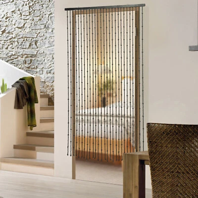 Natural Wood Black Door Curtain Beads, Front Door Decor Doorway Beads Curtains - Image 1 of 4