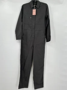 Quince Cotton Linen Twill Long Sleeve Coverall Jumpsuit sz S Women's Charcoal - Picture 1 of 6