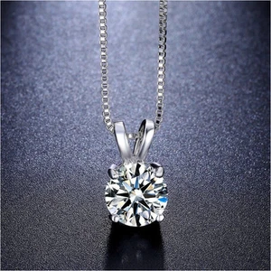 Lab Created AAA CZ Necklace 2 Carat Brilliant Cut Solitaire pendant Round Single - Picture 1 of 5