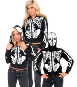 Skeleton Hoodie Skull Fancy Dress Up Halloween Adult Costume Accessory 2 COLORS - Picture 1 of 4