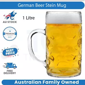 German Beer Stein Mug - 1 Litre Large Dimpled Glass Tankard with Handle for Craf - Picture 1 of 4
