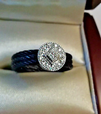 Charriol 18K 18ct 750 White Gold / Diamond Black Cable Ring Size N
