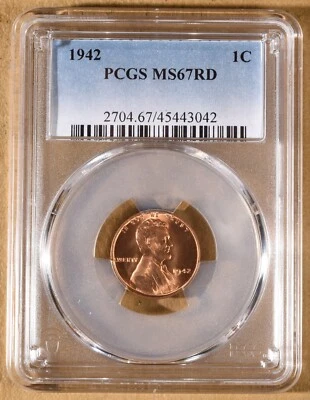 1942 P Lincoln Wheat Penny PCGS MS67RD - Image 1 of 2