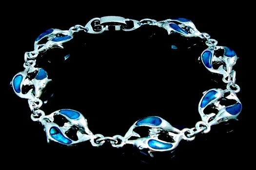 Double Dolphin Anklet  blue Paua Shell Inlay 12.25 Inch - Image 1 of 1