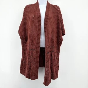 Cárdigan poncho suéter punto abierto tórrido para mujer marrón loco rojo talla 1/2 boho - Imagen 1 de 10