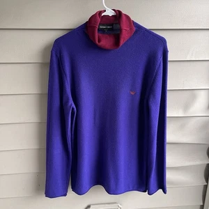 Vintage 90s Emporio Armani Wool Knit Sweater Size 54 (M-L) Mock Neck Colorblock - Picture 1 of 13