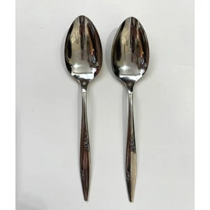 Vintage 1960s Rose Duet Serving Spoons Oneida Stainless Flatware Made USA Set 2 - Picture 1 of 5