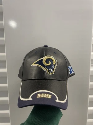 Винтажная черная кожаная спортивная шляпа NFL Rams с ремешком сзади - Изображение 1 из 3