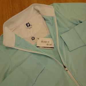 FootJoy Golf Jacket Womens Medium Full Zip Knit Midlayer Aquamarine White NEW - Picture 1 of 19