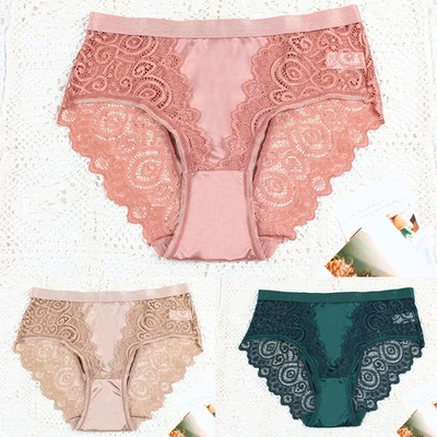 Lote com 3 calcinhas femininas sexy de renda cetim cueca biquíni lingerie francesa - Imagem 1 de 4