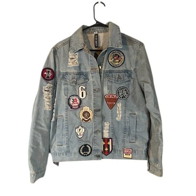Chaqueta vaquera Design Lab Lord & Taylor parche azul claro ropa de calle mujer mediana Foto 1 de 4