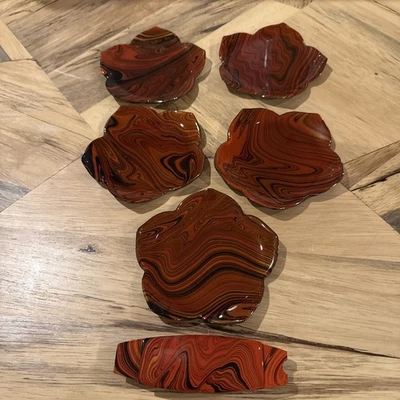 Japanese Wood Lacquer Plates/Toothpick Holder Lot! Shiny And Beautiful! - Image 1 of 4