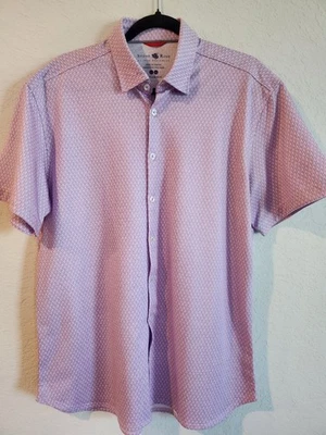 Stone Rose Men’s Short Sleeve Button-Down Shirt Large Pink Blue Geometric Print - Image 1 of 4