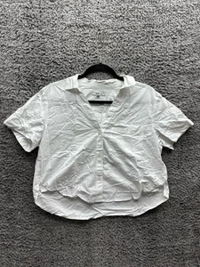 Madewell V Neck Cropped Button-Up Short Sleeve Shirt White Womens Size M - Picture 1 of 10