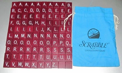 Juego Completo 100 Azulejos Letras Granate Scrabble y Reemplazos de Bolsa Scrabble Azul Foto 1 de 2