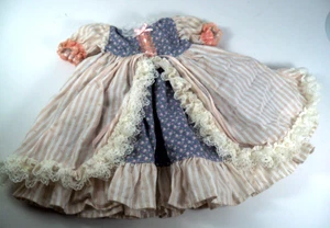 Vintage Floral Dress w/ Stripes Polka Dots and Lace for 12 - 13 Inch baby doll - Picture 1 of 6
