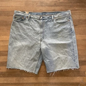 Levis 469 Shorts Mens 50 Blue Loose Denim Baggy Jorts Cut Off Light Wash Jean - Picture 1 of 3