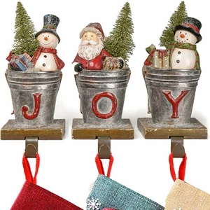 Christmas Joy Stocking-Holders Home-Decor Sculptures - Santa Snowman Stocking... - Picture 1 of 7
