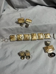 Handwerker Wüstenjaspis & Sterlingsilber Set Armband Anhänger 2 Sets Ohrringe - Bild 1 von 11