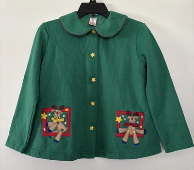 Copper Key Christmas Reindeer Star Buttons Jacket Cardigan Sz M Appliquéd Vtg - Image 1 of 4