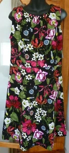 VESTIDO SPENSE Negro y Rosa Brillante Floral Elastizado Línea A Cuentas Cuello Drapeado Talla M - Imagen 1 de 3