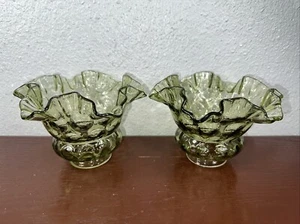(2) Pantalla de lámpara de vidrio vintage Fenton verde con volantes burbujeado 6” - Imagen 1 de 4
