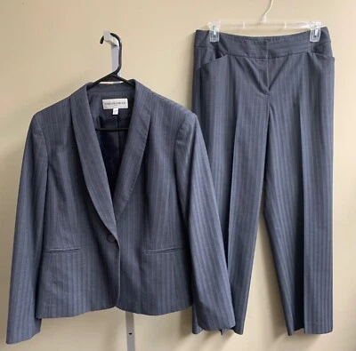 Jones New York Petite Gris Rayas Blazer Pantalón Recto Traje Conjunto de Dos Piezas 12P Foto 1 de 4