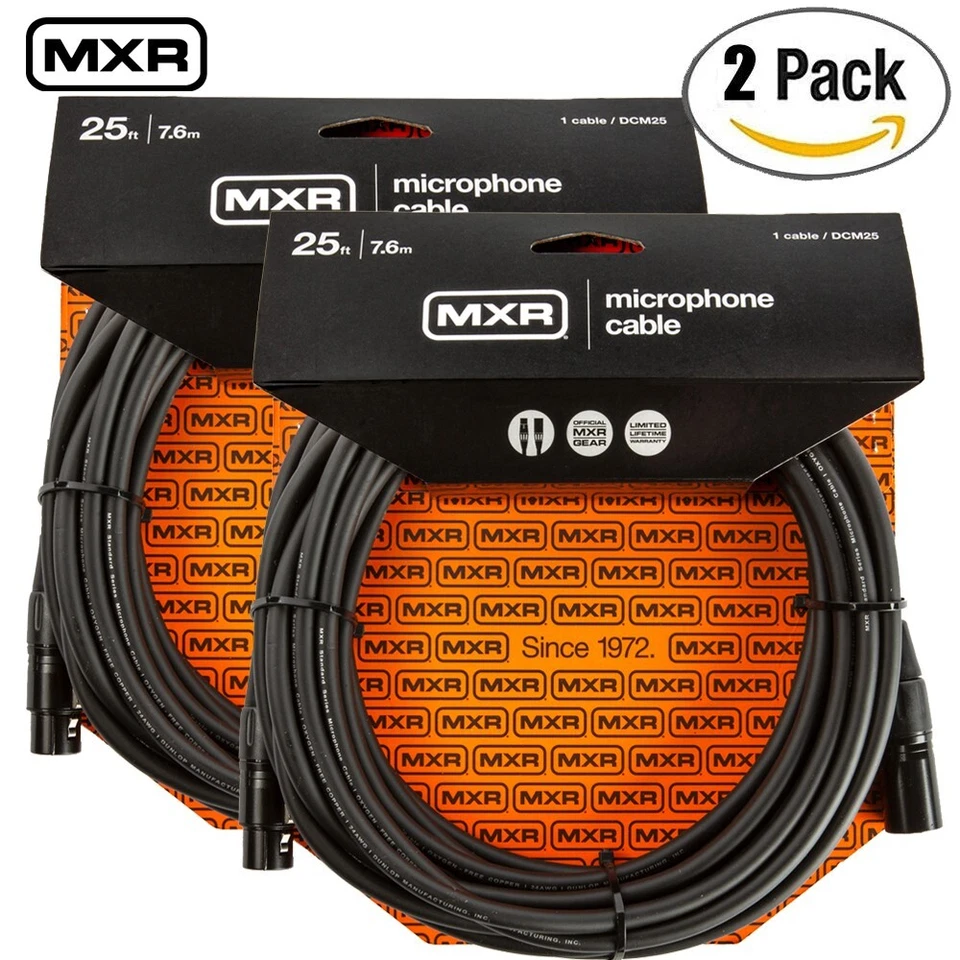 2-PACK MXR® 25 FT DCM25 24 AWG XLR M to XLR F Microphone Cable Black - Image 1 of 1