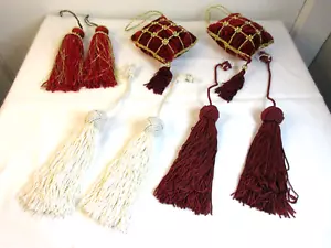 Vintage LOT OF 6 Decorator Tassels 2 EMBELLISHED TASSEL WHITE RED BURGUNDY GOLD - Picture 1 of 6