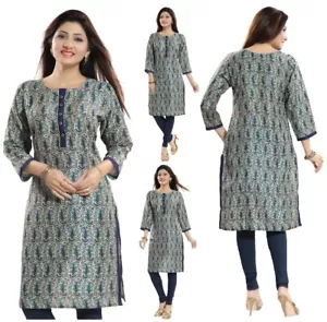 UK LAGER - DAMEN MODE ethnisch KURTA KURTI TUNIKA TOP SHIRT SC2505 BLAU PARTY - Bild 1 von 7