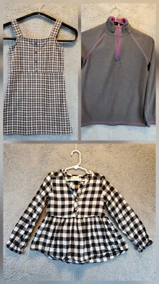 Conjunto de vestido xadrez feminino, blusa peplum e top de lã 1/4 zíper 3 peças tamanho 6, 7-8 - Imagem 1 de 4