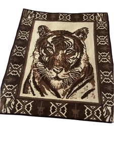 Biederlack Vintage Reversible Bengal Tiger Blanket Throw 61x51 Animal Aztec - Picture 1 of 7