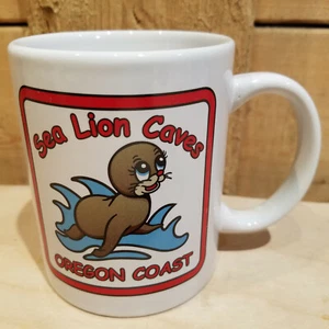 Sea Lion Caves Mug Oregon Coast Cup Souvenir Cute Cartoon Vtg - Swanky Barn - Picture 1 of 12
