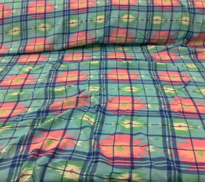 Challis Rayon Apparel Fabric Aztec Plaid Pink Orange Green Blue Cream F520 - Picture 1 of 1