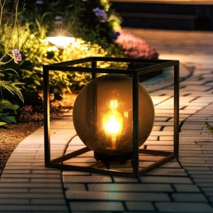 LED Design Solar Sockel Lampe Würfel Beleuchtung Terrassen Außen Kugel Leuchte - Bild 1 von 12