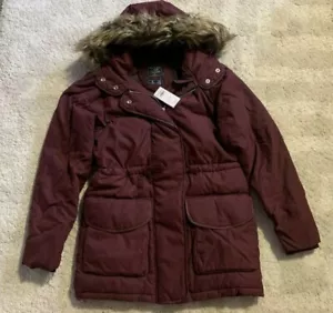 ABERCROMBIE & FITCH WOMENS COZY PARKA COAT JACKET BURGUNDY SIZE XS BRAND NEW - Picture 1 of 5