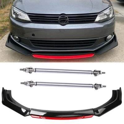 Alerón divisor de labios para parachoques delantero + varillas de puntal para Volkswagen Polo 2003-2021 Foto 1 de 4