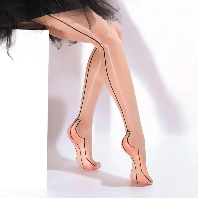 Ölige Jacquard-Sohle Rückenlinie Sexy Strümpfe – Seidiges Öl-Glänzendes Finish - Bild 1 von 4