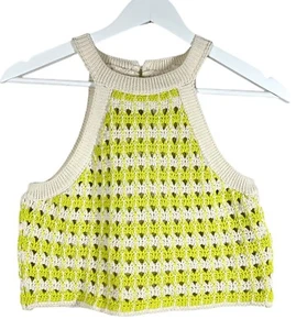 Zara Crochet Cropped Tank Top Girls Size 13-14 Highlighter Yellow Cream Halter - Picture 1 of 15