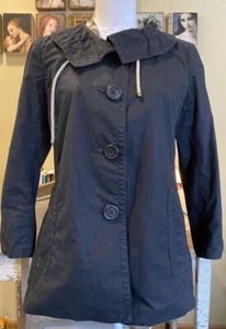 J Crew  Women’s Trench Cropped Jacket Coat Navy Blue size 8 EUC draw string - Picture 1 of 8