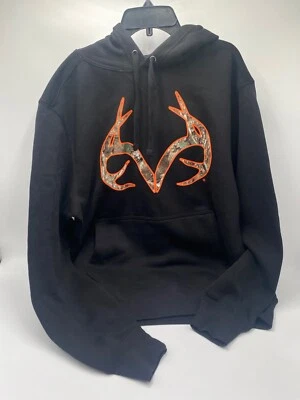 REALTREE 男式连帽衫鹿角迷彩标志羊毛连帽套衫 M — 第 1/4 张图片