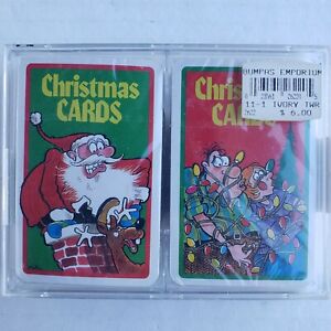 Vintage Christmas Humor Satire Comical 2 Deck Playing Cards & Case Belgium New
