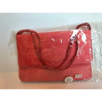 Vintage 1960's Thai Silk Handbag Salmon Peach Purse Shoulder Bag With Straps Tha Foto 1 de 4