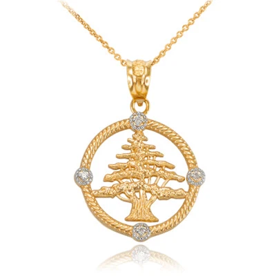 10K Gold Cedar Tree of Lebanon Diamond Pendant Necklace - Image 1 of 4