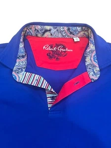 Robert Graham Blue Polo Shirt XL Classic Fit Short Sleeve Colorful Inset - Picture 1 of 13